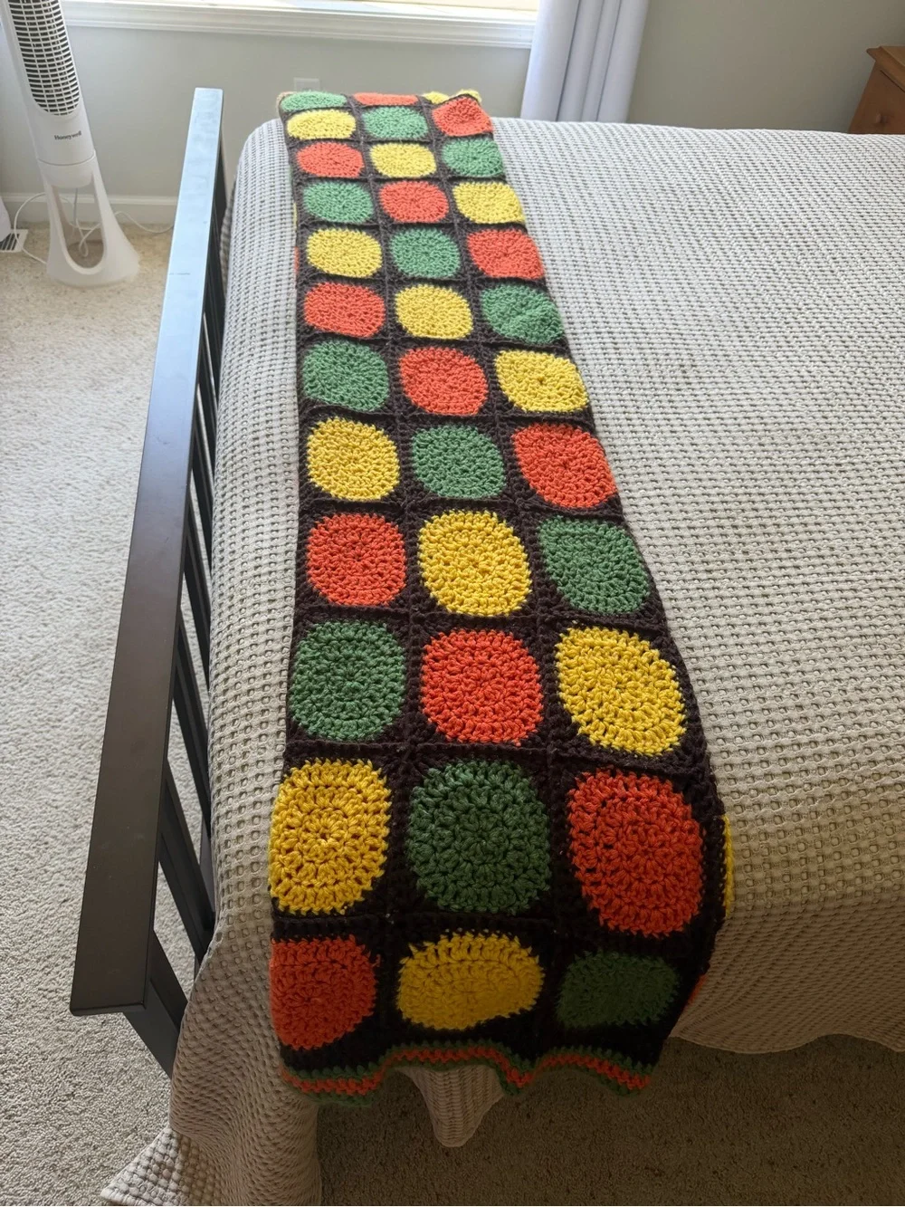 Handmade Crochet Throw Blanket in Green, Yellow & Orange by
